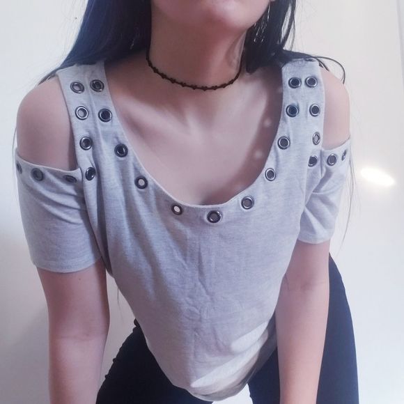 Strazzi Open Shoulder Grey Top - Picture 2 of 8